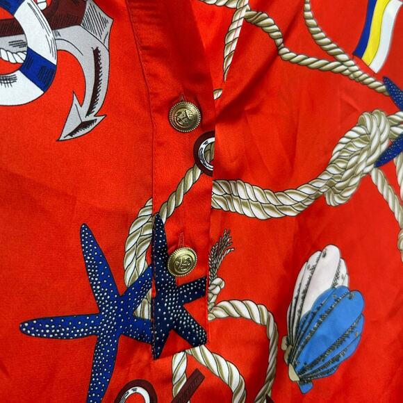 Zara Nautical Print Satin Blouse in Red size Large - Picture 6 of 10